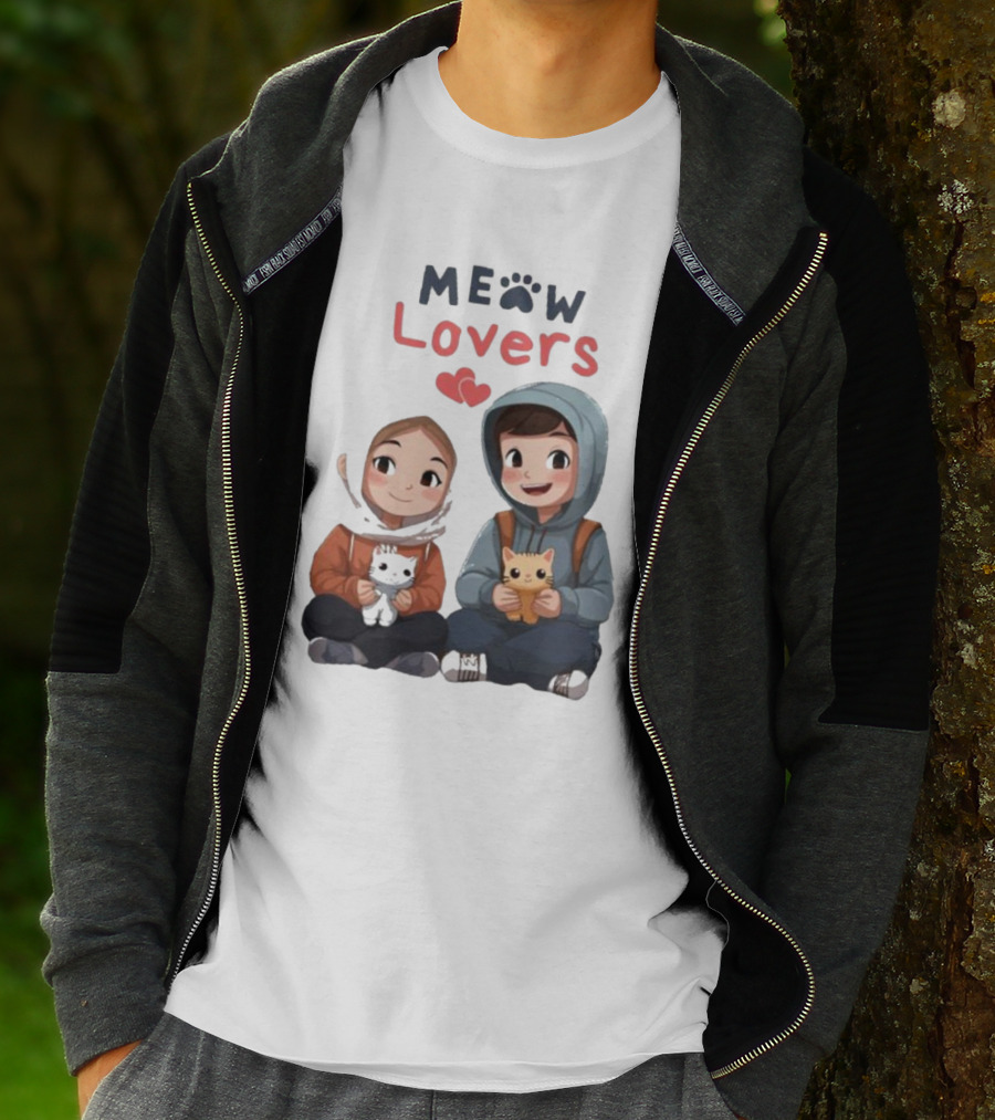 Meow Lovers Cute Boy And Girl With Kittens T-Shirt