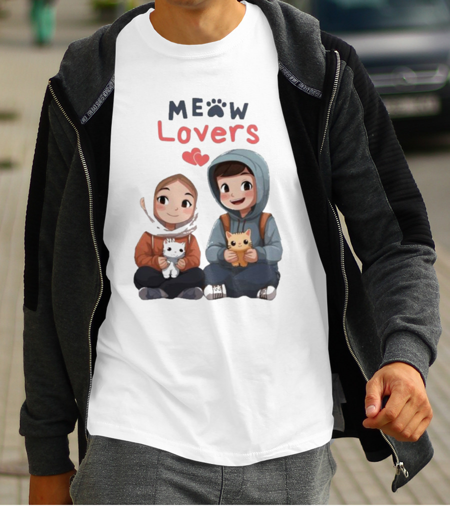 Meow Lovers Cute Boy And Girl With Kittens T-Shirt