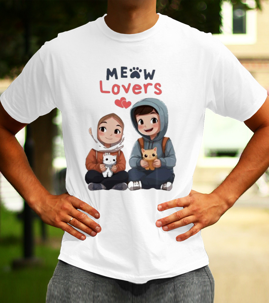 Meow Lovers Cute Boy And Girl With Kittens T-Shirt