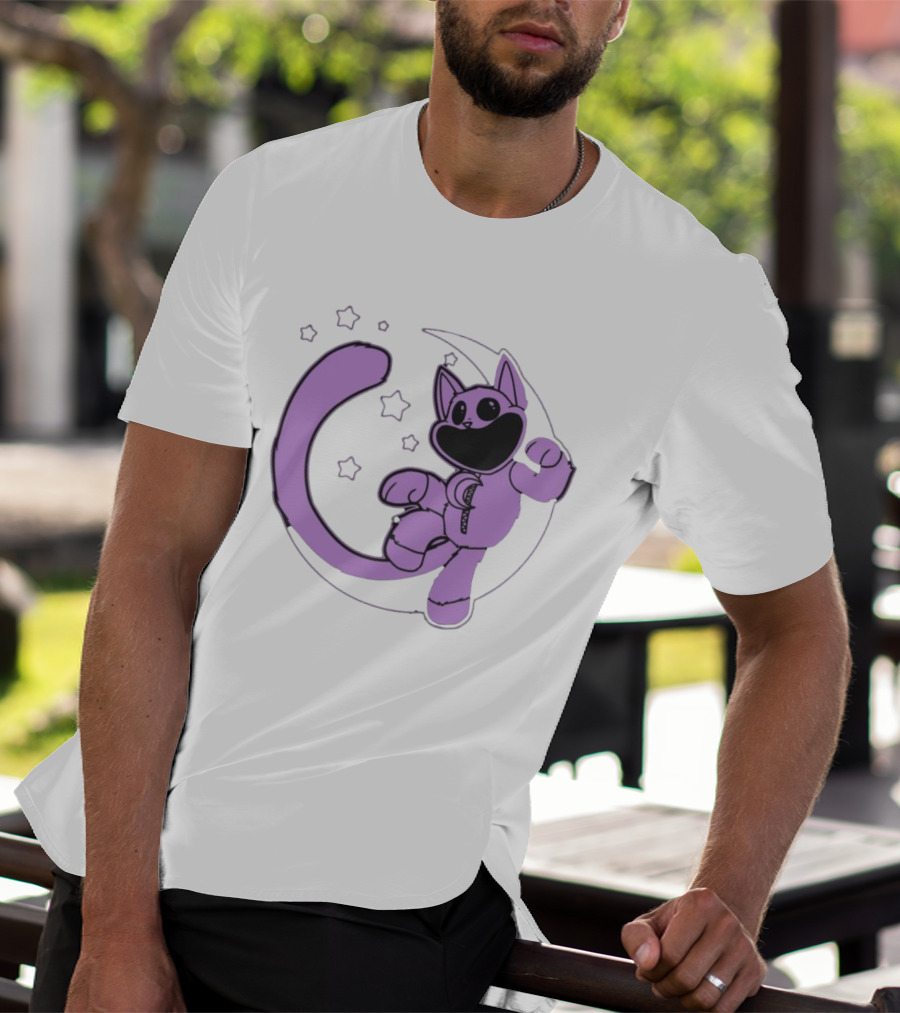 Poppyplaytime Catnap Moon Cute Starry Cartoon T-Shirt