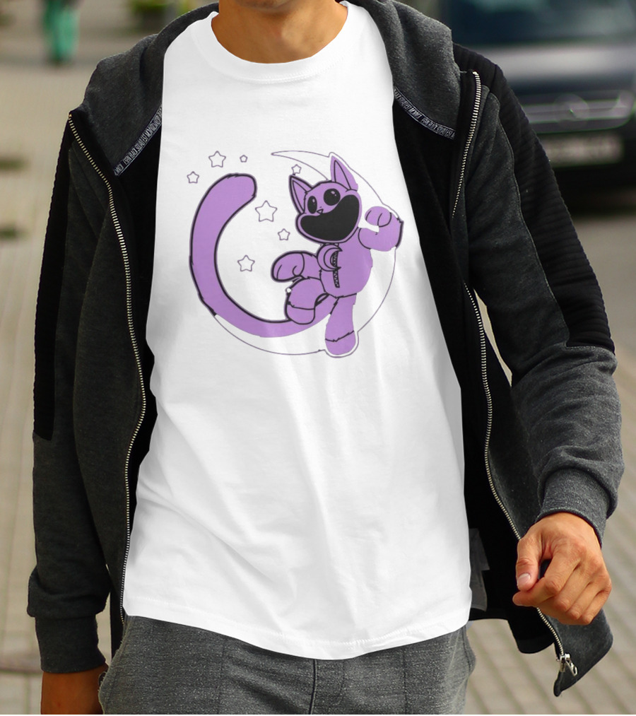 Poppyplaytime Catnap Moon Cute Starry Cartoon T-Shirt