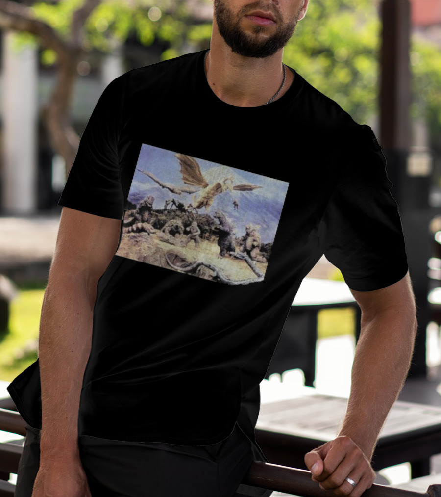 Destroy All Monsters Group Kaiju Battle Scene T-Shirt