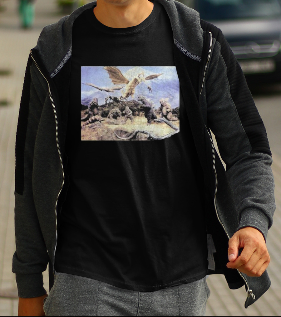Destroy All Monsters Group Kaiju Battle Scene T-Shirt