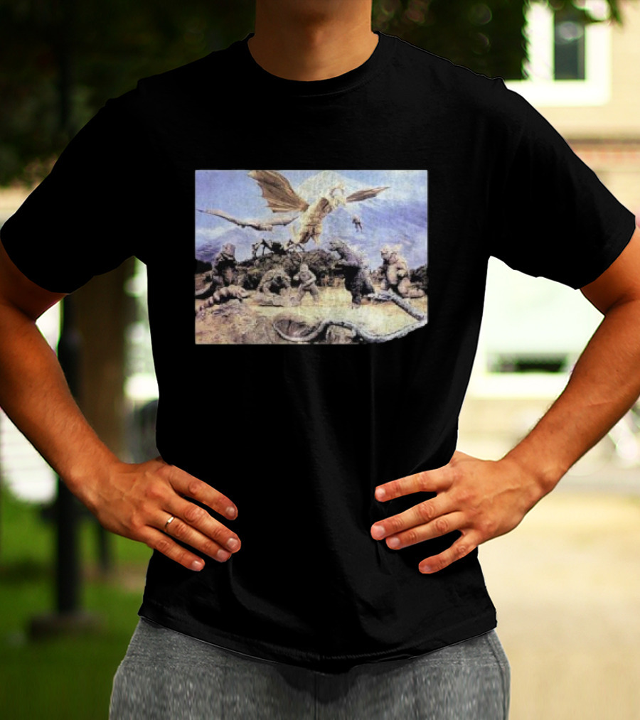 Destroy All Monsters Group Kaiju Battle Scene T-Shirt