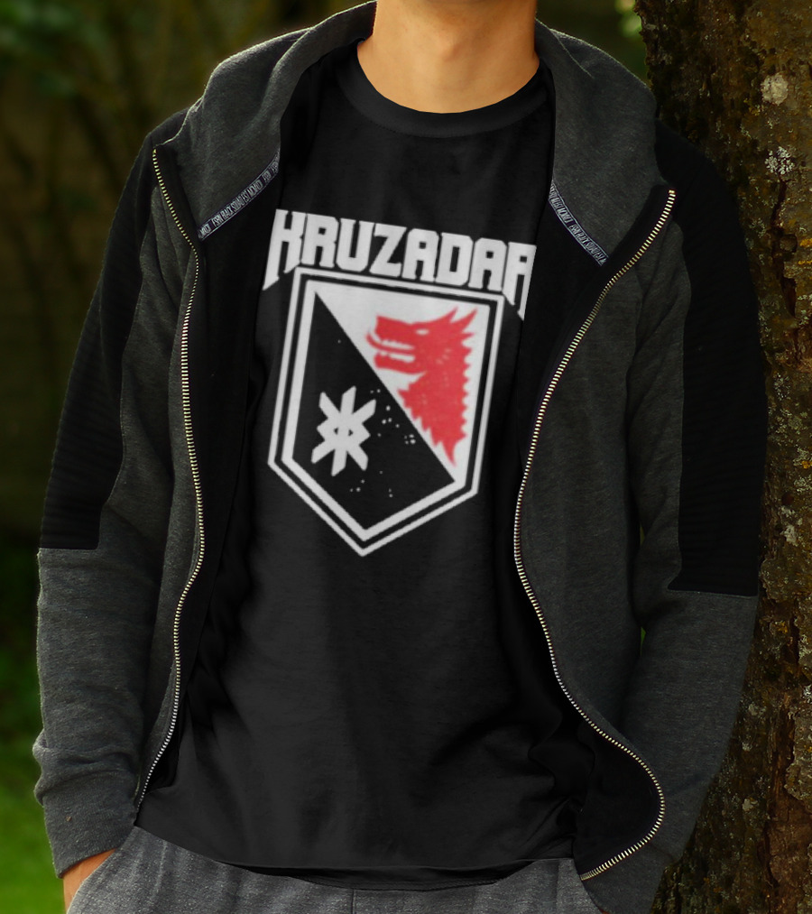 Kruzadar Shield With Red Wolf Emblem T-Shirt