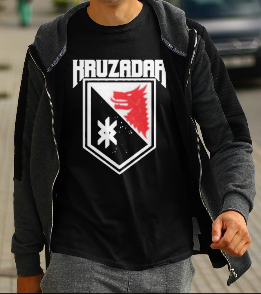 Kruzadar Shield With Red Wolf Emblem T-Shirt
