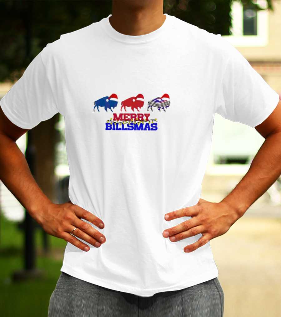 Merry Billmas Buffalo Bills Christmas Lights Buffalo Icons T-Shirt