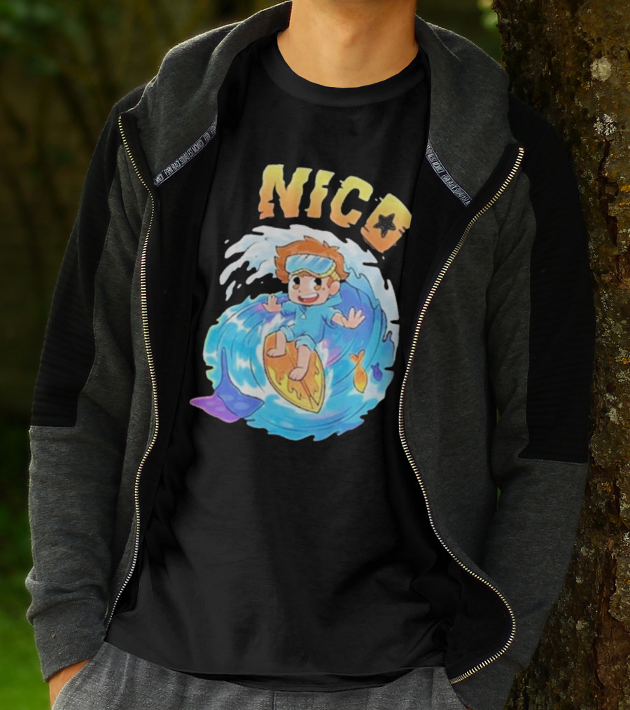 Nico Surfing In Ocean Wave Art With Cash And Nico Nico Starfish T-Shirt
