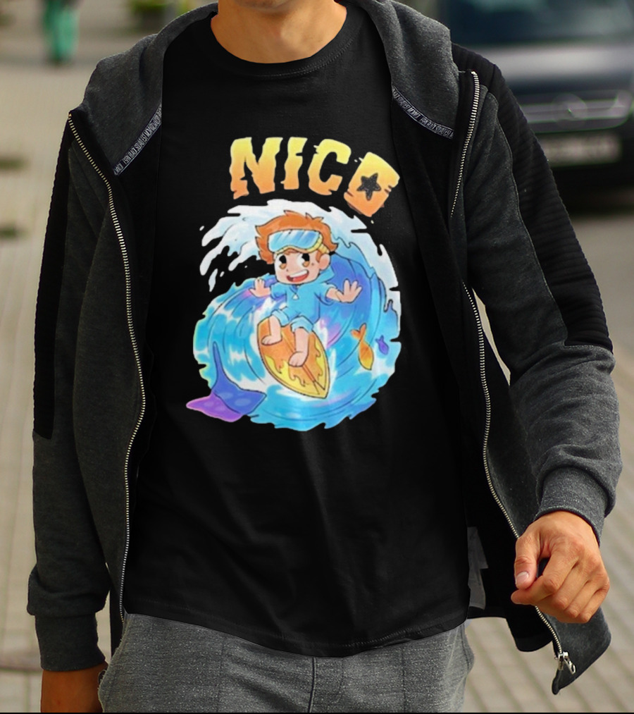 Nico Surfing In Ocean Wave Art With Cash And Nico Nico Starfish T-Shirt