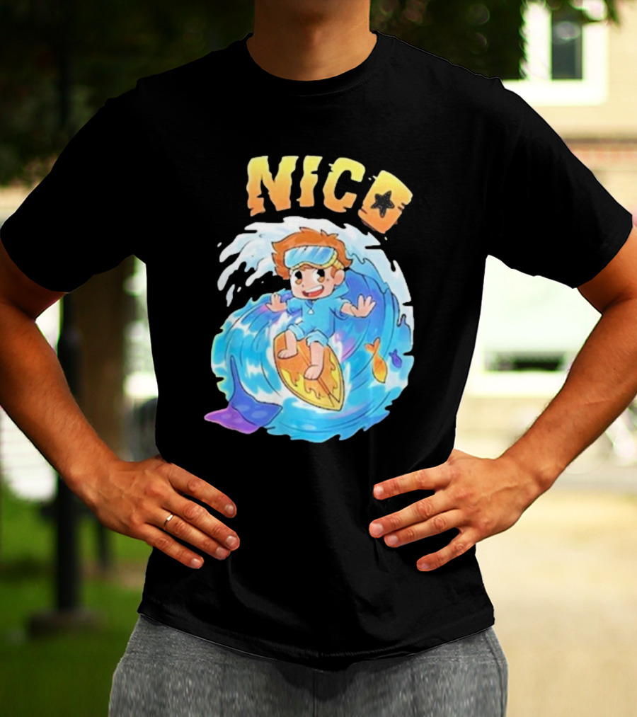 Nico Surfing In Ocean Wave Art With Cash And Nico Nico Starfish T-Shirt