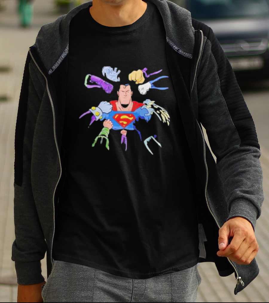Superman Battling Multiple Foes With Iconic Super Strength T-Shirt