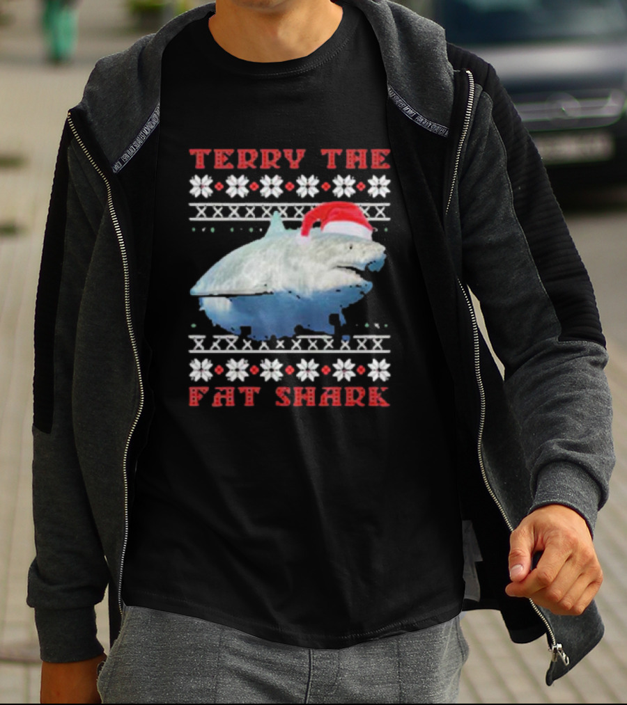 Terry The Fat Shark Christmas Santa Hat Snowflake T-Shirt