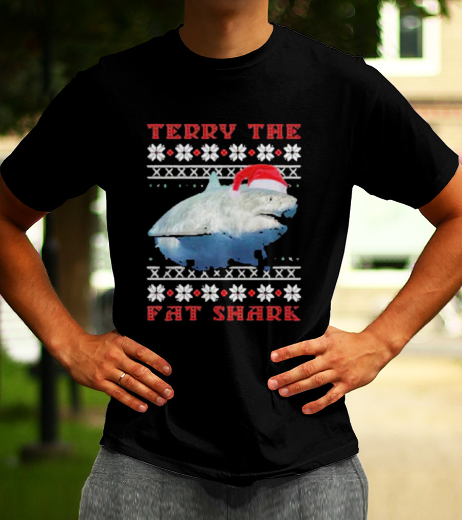 Terry The Fat Shark Christmas Santa Hat Snowflake T-Shirt