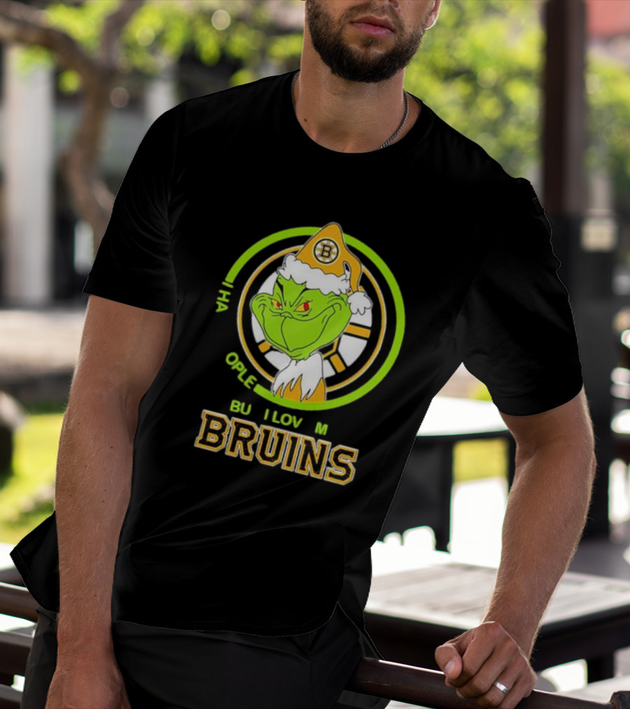 The Grinch Santa Boston Bruins I Hate People But Love My Hockey Team T-Shirt