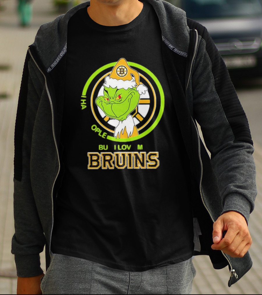 The Grinch Santa Boston Bruins I Hate People But Love My Hockey Team T-Shirt