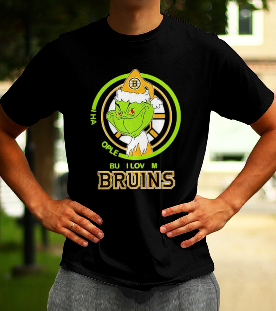 The Grinch Santa Boston Bruins I Hate People But Love My Hockey Team T-Shirt