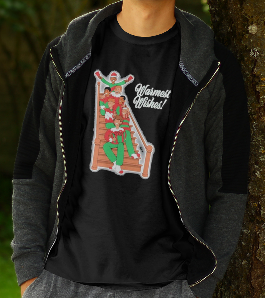Warmest Wishes Holiday Family On Stairs In Festive Pajamas T-Shirt