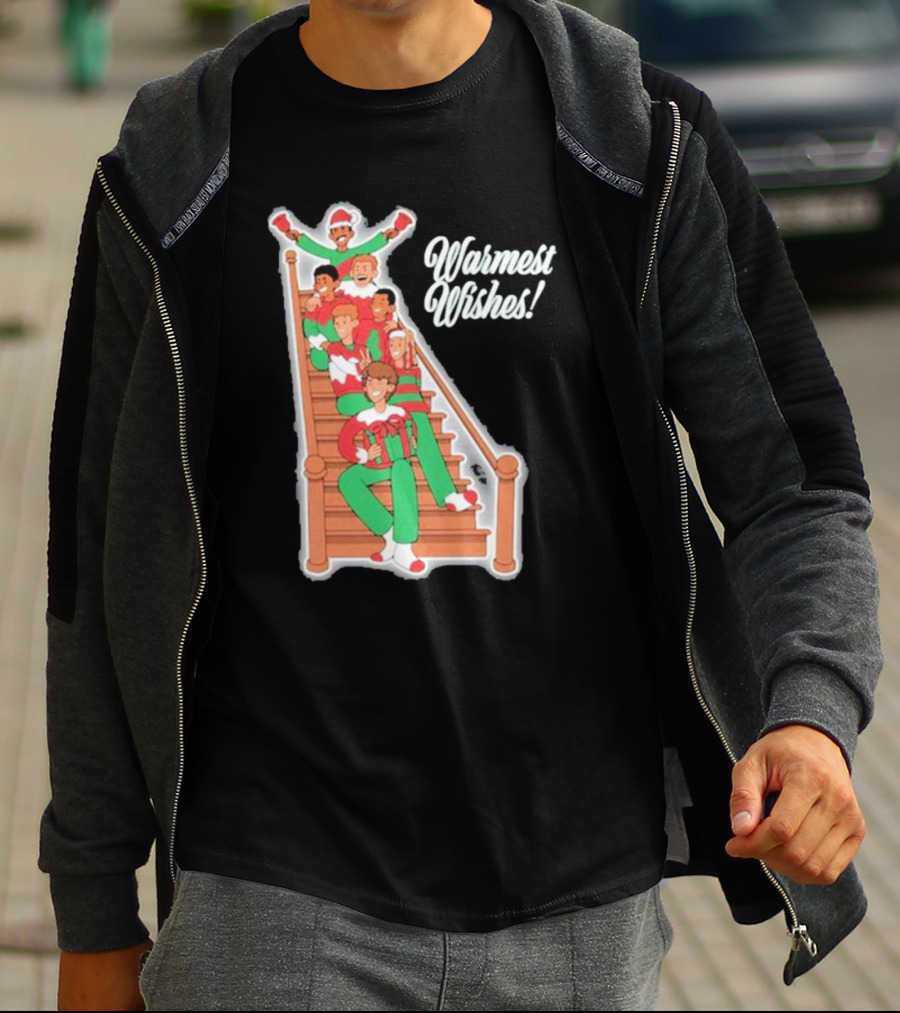 Warmest Wishes Holiday Family On Stairs In Festive Pajamas T-Shirt