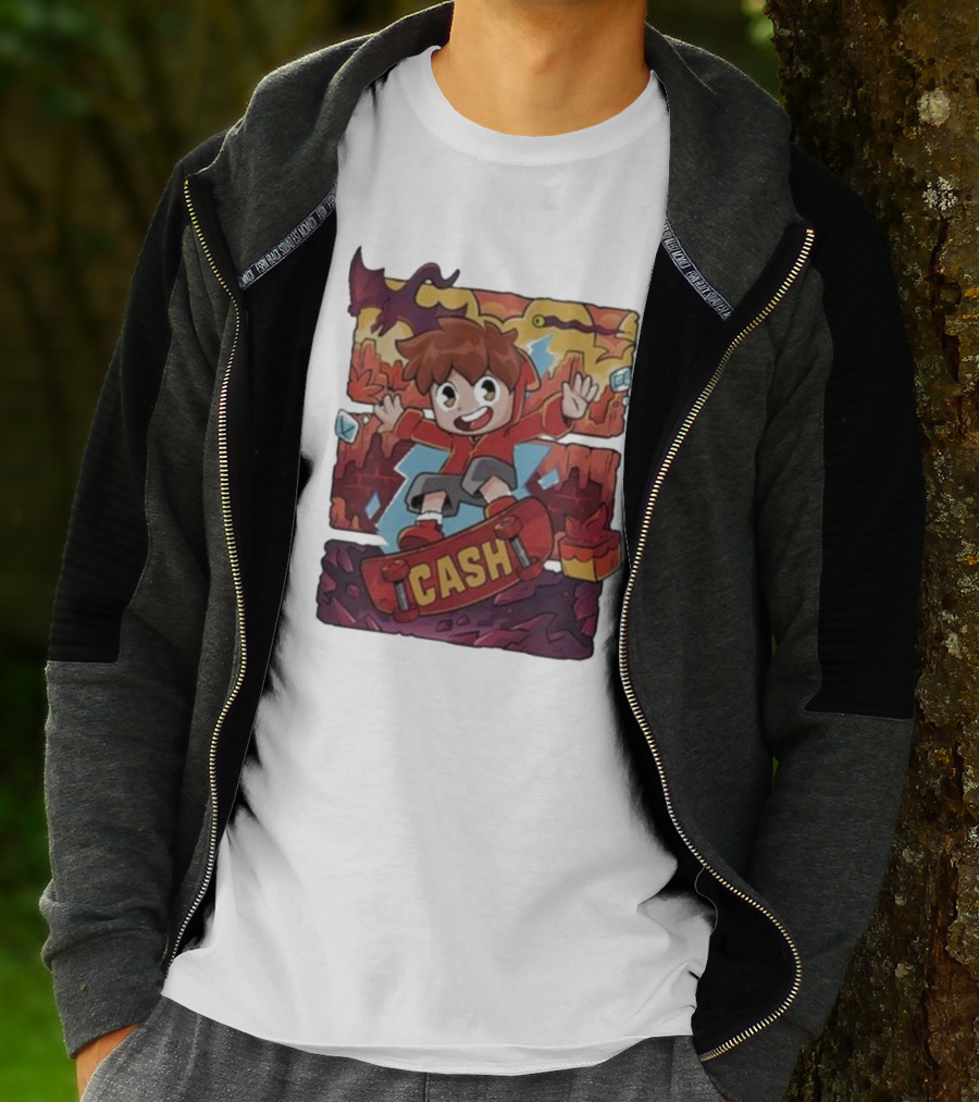 Cash Red Hot Skateboarder Adventure With Dragon And Gems T-Shirt