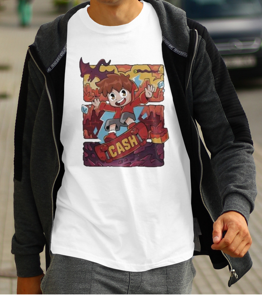 Cash Red Hot Skateboarder Adventure With Dragon And Gems T-Shirt