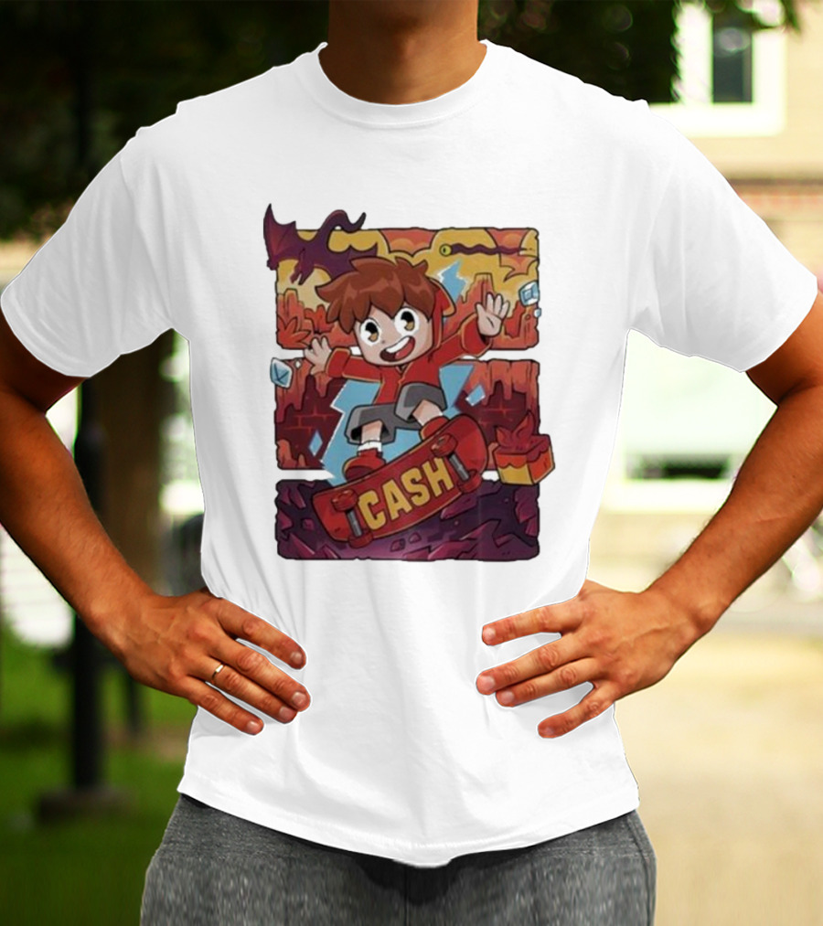 Cash Red Hot Skateboarder Adventure With Dragon And Gems T-Shirt