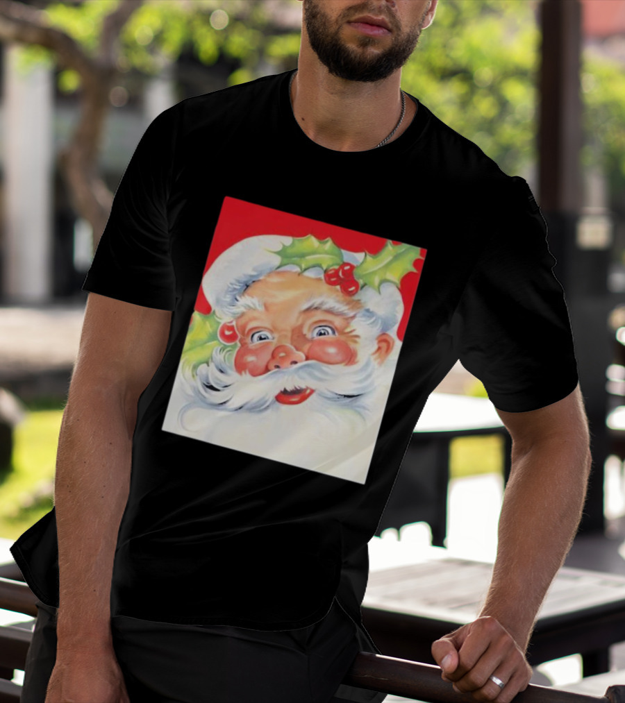 Christmas Jolly Santa Claus Holly Berries Festive Cheer T-Shirt
