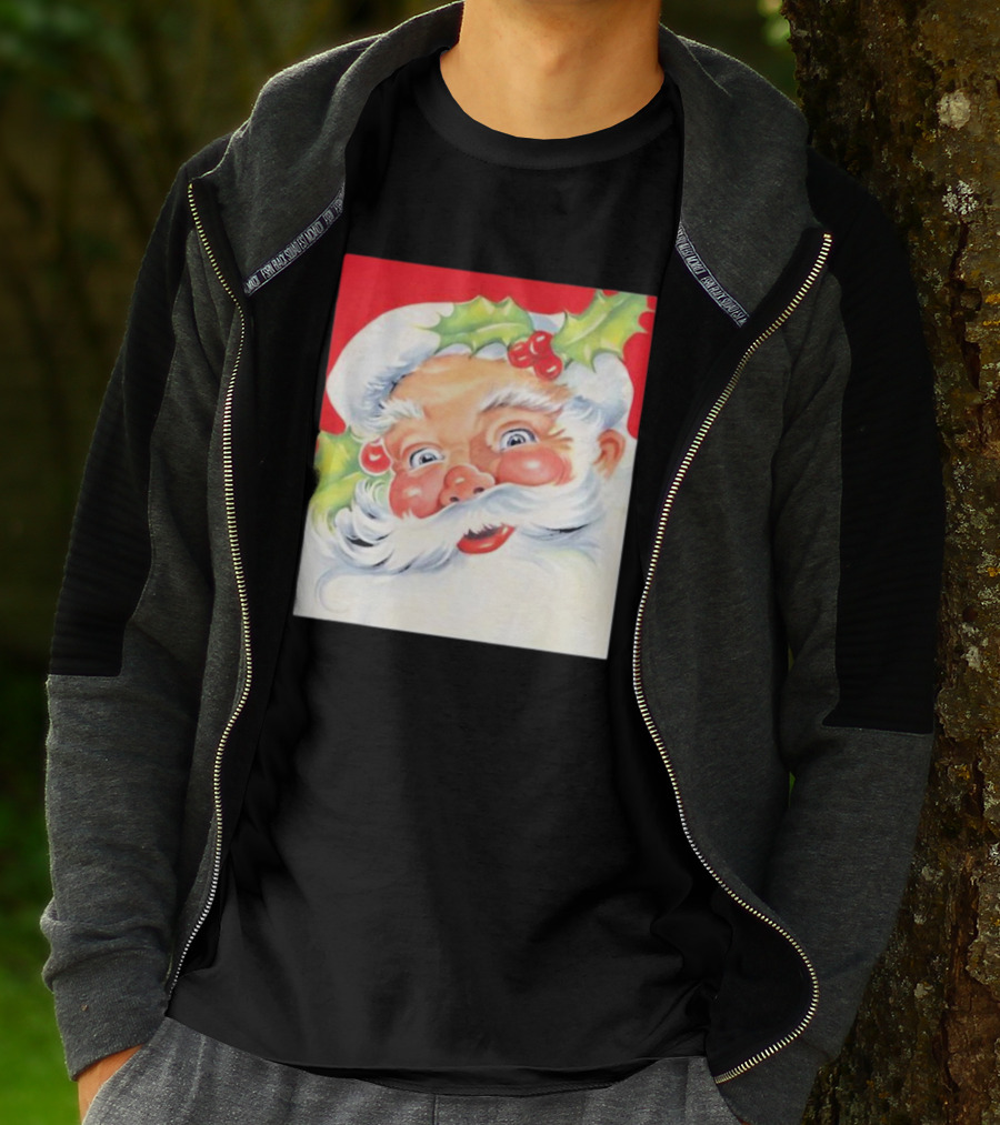Christmas Jolly Santa Claus Holly Berries Festive Cheer T-Shirt
