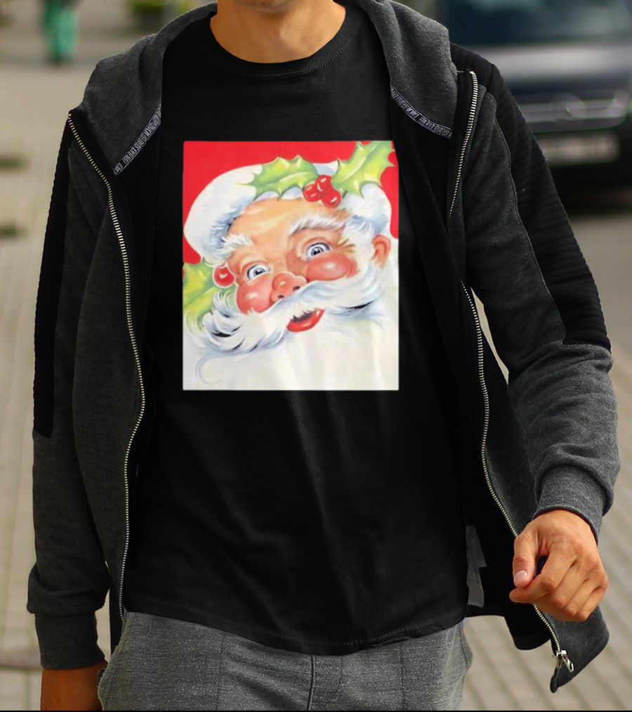 Christmas Jolly Santa Claus Holly Berries Festive Cheer T-Shirt
