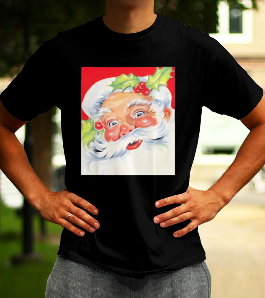 Christmas Jolly Santa Claus Holly Berries Festive Cheer T-Shirt