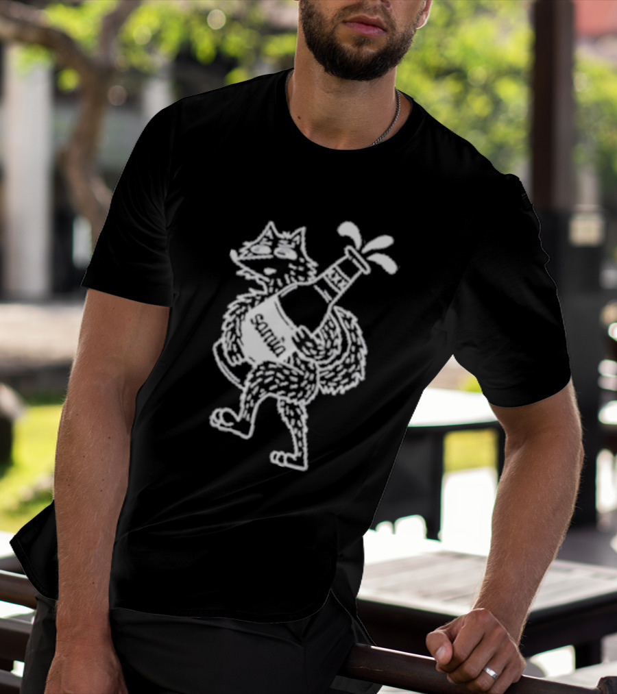 Drunk Wolf Sanmig Beer Bottle Character T-Shirt
