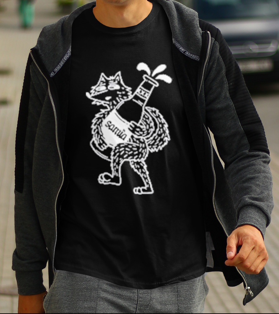 Drunk Wolf Sanmig Beer Bottle Character T-Shirt