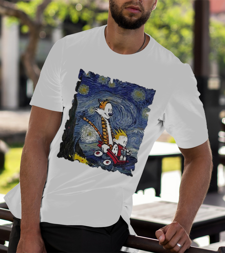 Vincent Van Gogh Starry Night Calvin And Hobbes Wagon T-Shirt
