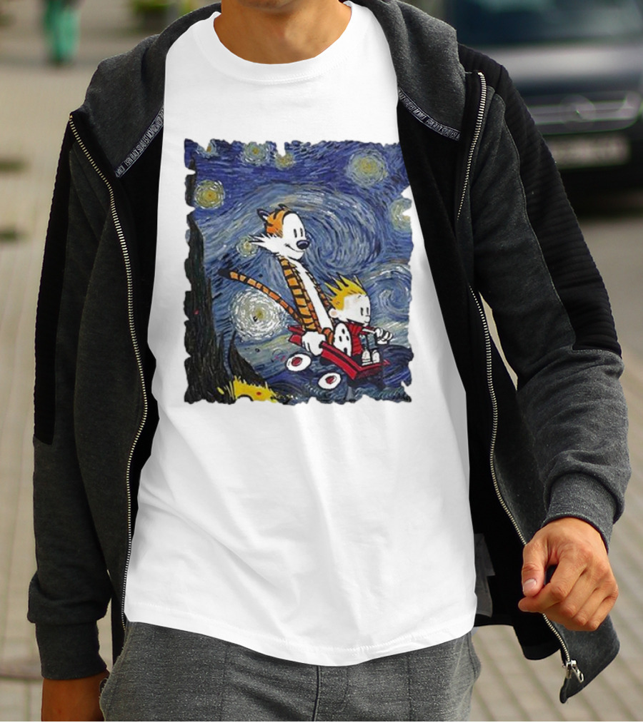 Vincent Van Gogh Starry Night Calvin And Hobbes Wagon T-Shirt