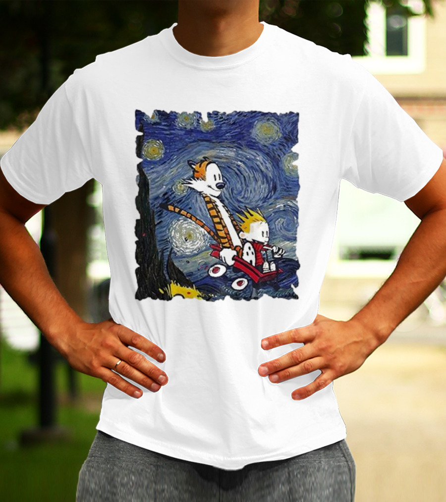 Vincent Van Gogh Starry Night Calvin And Hobbes Wagon T-Shirt
