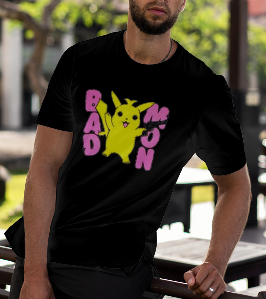 Bad Mon Pikachu With Pink Bold Letters T-Shirt