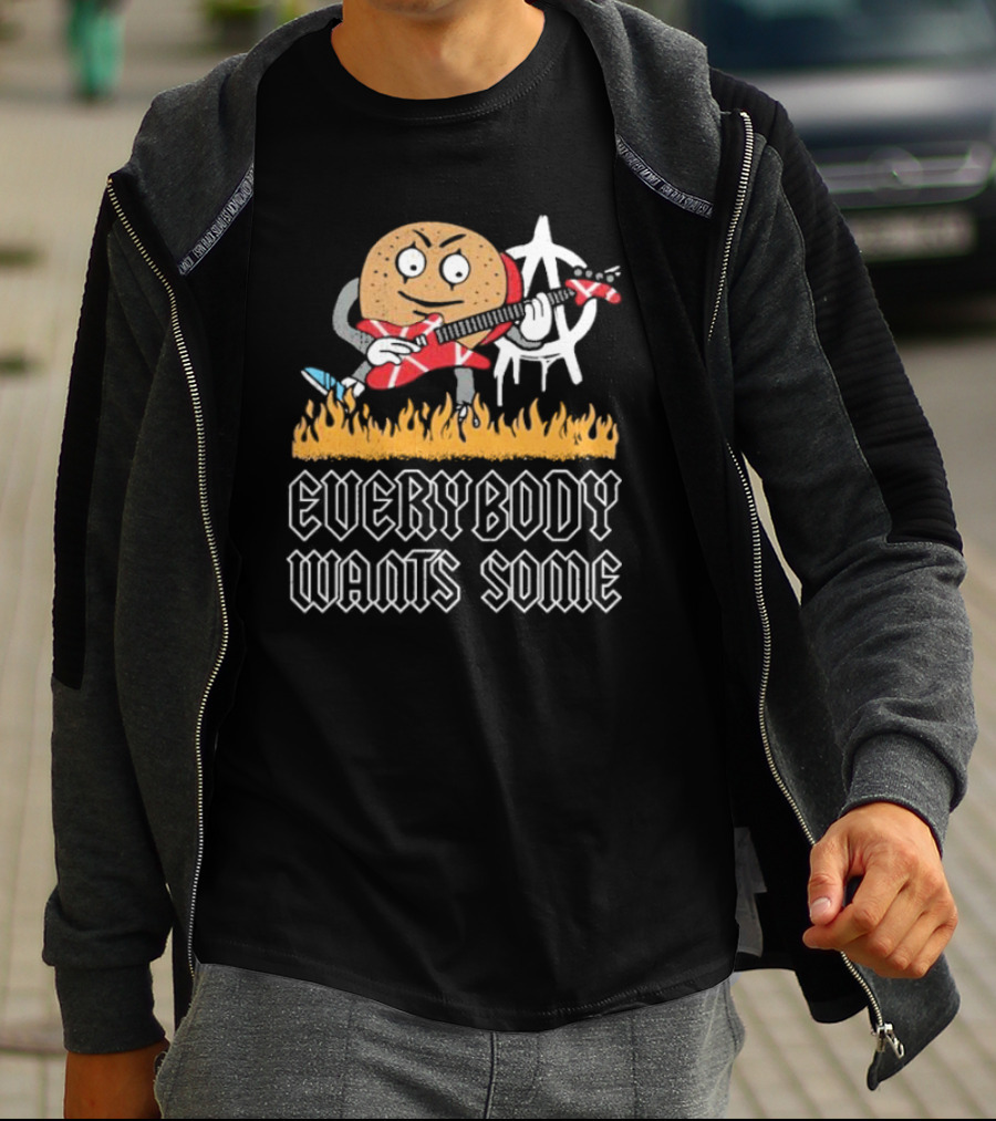 Everybody Wants Some Burger Playing Guitar With Anarchy Symbol And Flames T-Shirt
