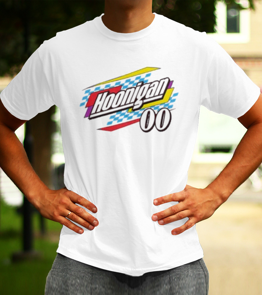 Best Hoonigan 00 Racing Style Checkered Stripes T-Shirt