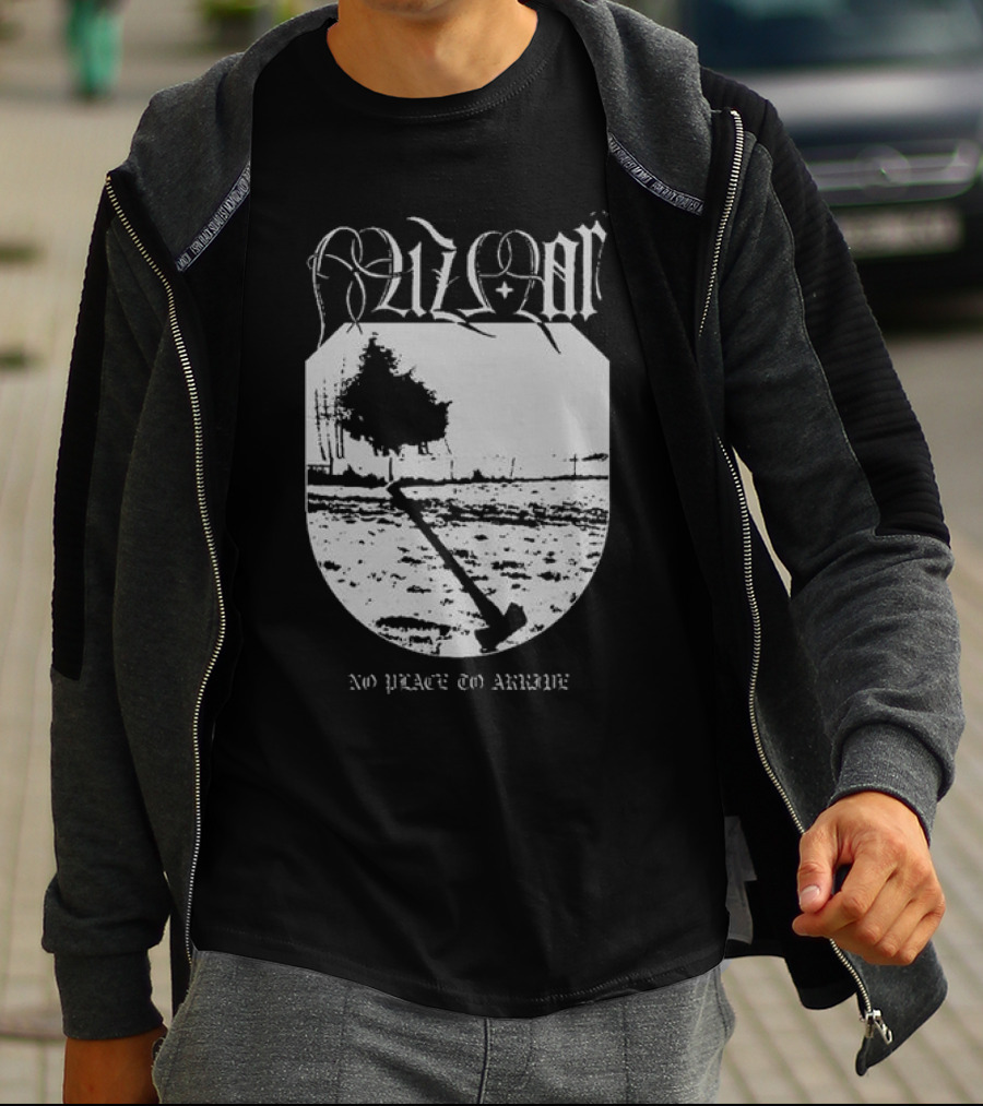 Mizmor No Place To Arriwe Black Metal Shield And Forest Scene T-Shirt