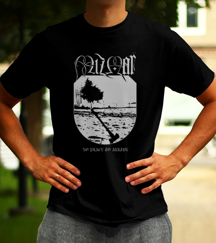 Mizmor No Place To Arriwe Black Metal Shield And Forest Scene T-Shirt