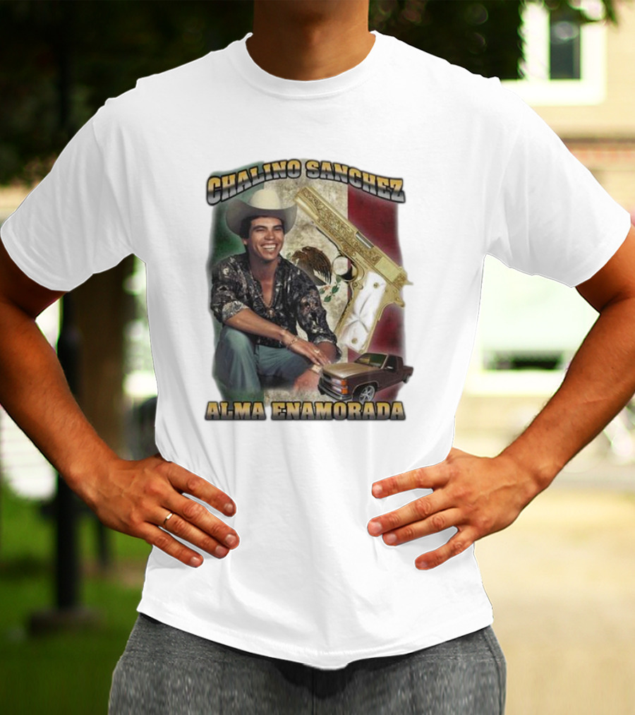 Chalino Sanchez Alma Enamorada Mexican Flag Gold Gun Pickup Truck T-Shirt