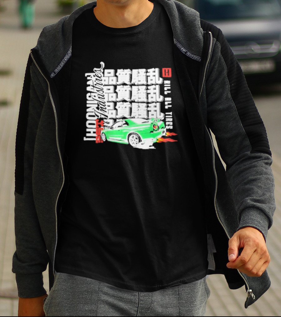 Hoonigan Industries Kill All Tires Green Car T-Shirt