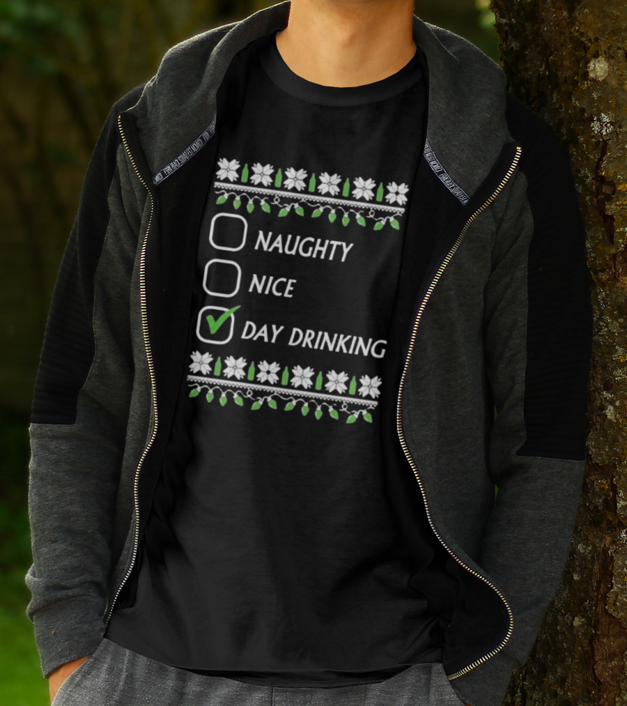 Naughty Nice Day Drinking Christmas Floral Checklist T-Shirt