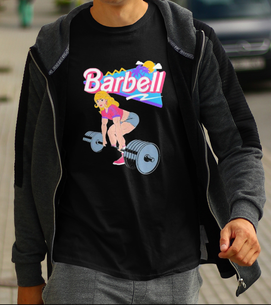 Barbie Lifting Barbell Retro Beach Sunset Fitness Aesthetic T-Shirt