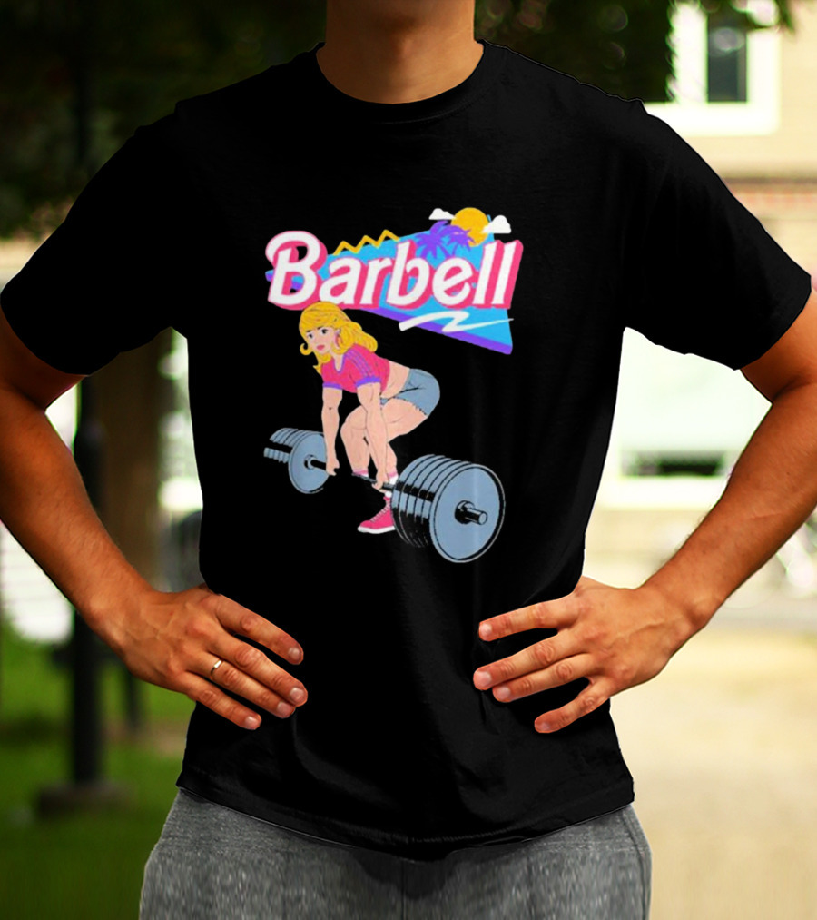 Barbie Lifting Barbell Retro Beach Sunset Fitness Aesthetic T-Shirt