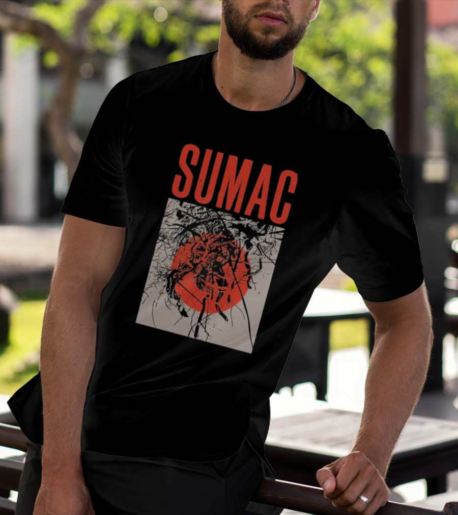 Sumac Shadow Art With Red Circle And Black Lines T-Shirt