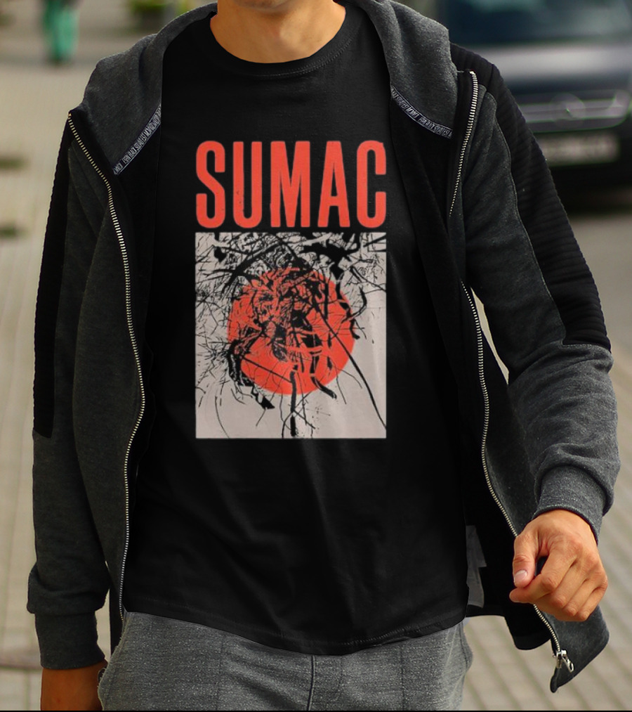 Sumac Shadow Art With Red Circle And Black Lines T-Shirt