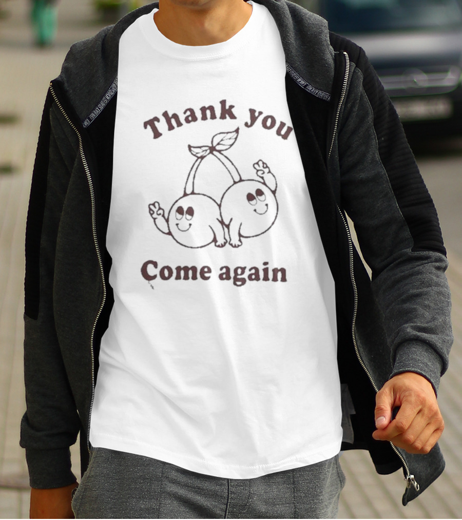 Thank You Come Again Cherry Cartoon Peace Sign T-Shirt