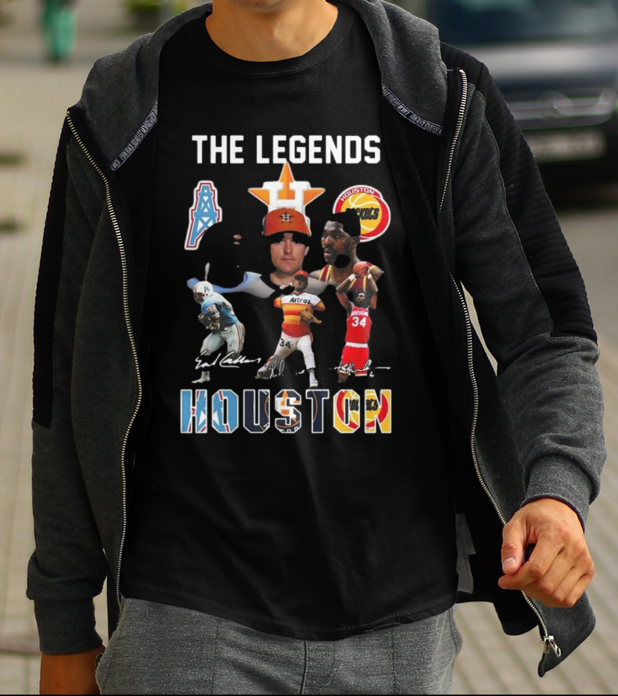 The Legends Of Houston Oilers Astros Rockets 34 Signatures H-Town T-Shirt