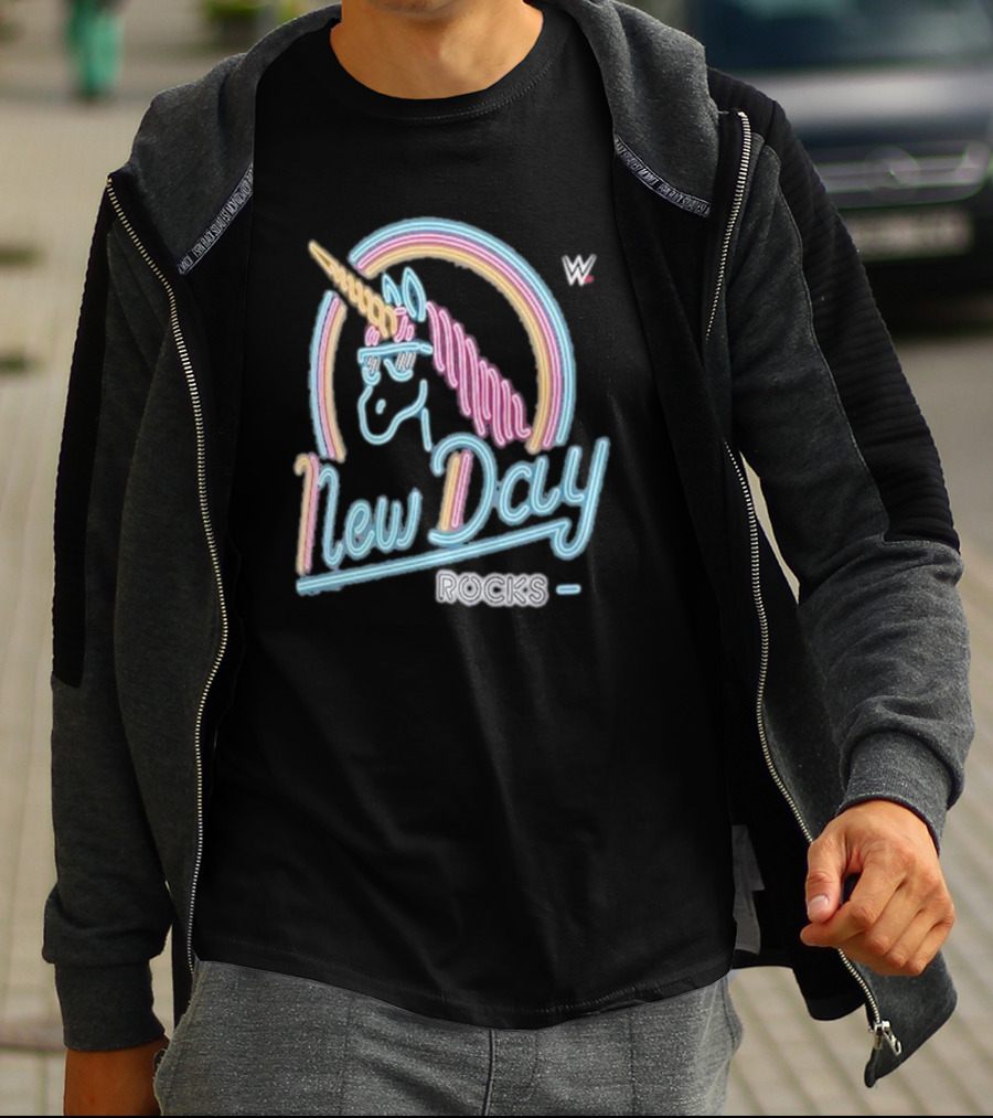 The New Day WWE Neon Unicorn Rocks Ripple Junction T-Shirt