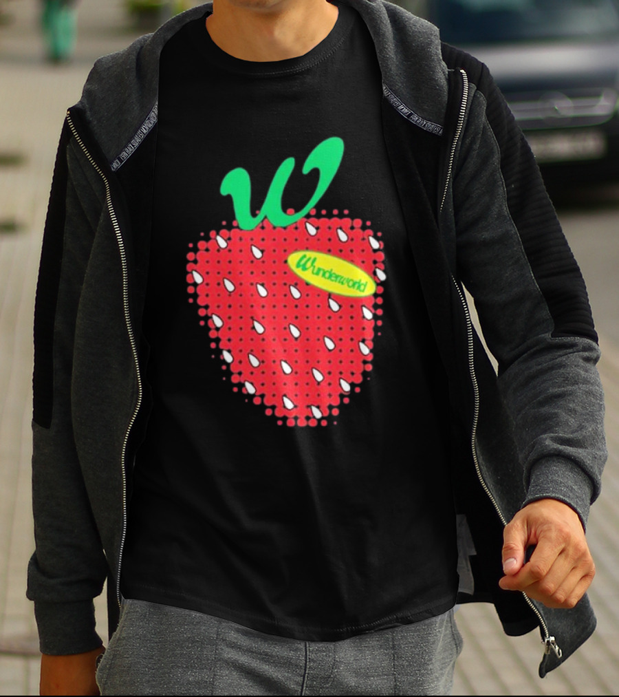 Wunderworld Strawberry Pattern With Green Leaf Initial T-Shirt